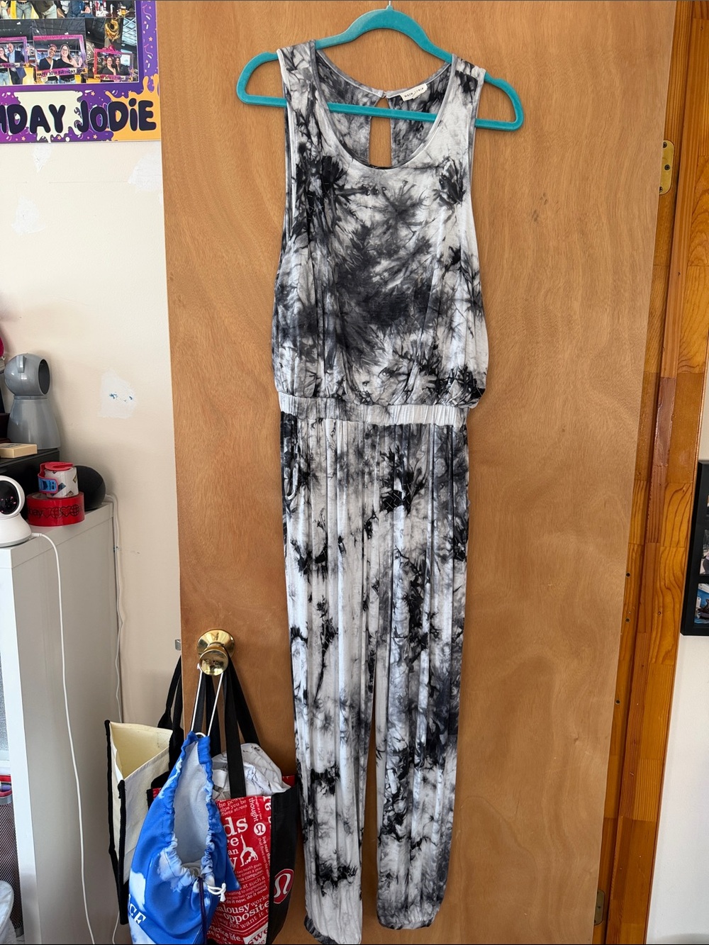 Main Strip Black & White Tie-Dye Sleeveless Jumpsuit pockets!